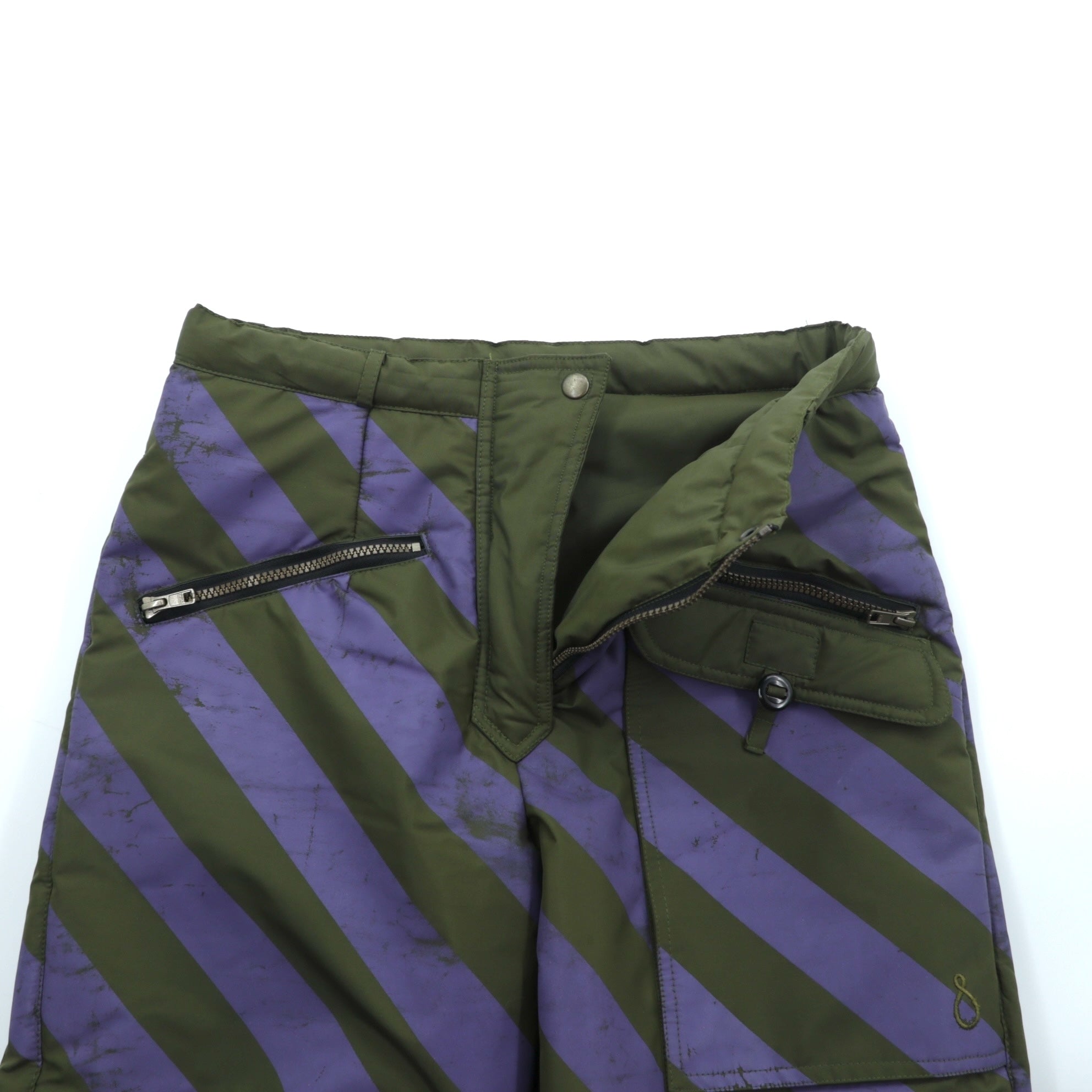 MASH アウトドア 中綿パンツ ダウンパンツ M ストライプ ナイロン 裾ジップ ブーツカット MS-TRA-08