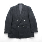 Christian Dior 80s Made in Japan Vintage Peak Lapel Double-Breasted Leather Tailored Jacket, XL Gray Wool with Metal Buttons