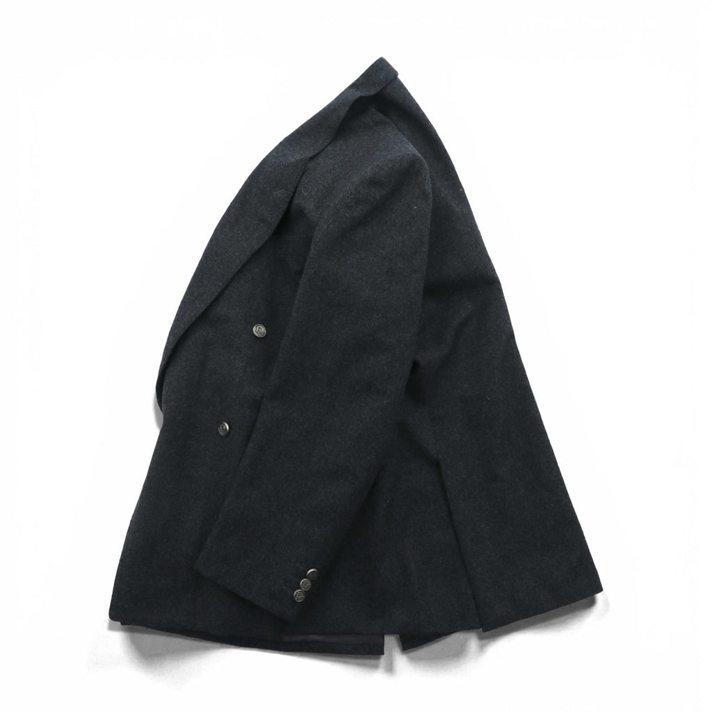 Christian Dior 80s Made in Japan Vintage Peak Lapel Double-Breasted Leather Tailored Jacket, XL Gray Wool with Metal Buttons
