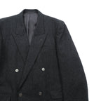 Christian Dior 80s Made in Japan Vintage Peak Lapel Double-Breasted Leather Tailored Jacket, XL Gray Wool with Metal Buttons