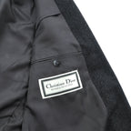 Christian Dior 80s Made in Japan Vintage Peak Lapel Double-Breasted Leather Tailored Jacket, XL Gray Wool with Metal Buttons