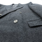 Christian Dior 80s Made in Japan Vintage Peak Lapel Double-Breasted Leather Tailored Jacket, XL Gray Wool with Metal Buttons