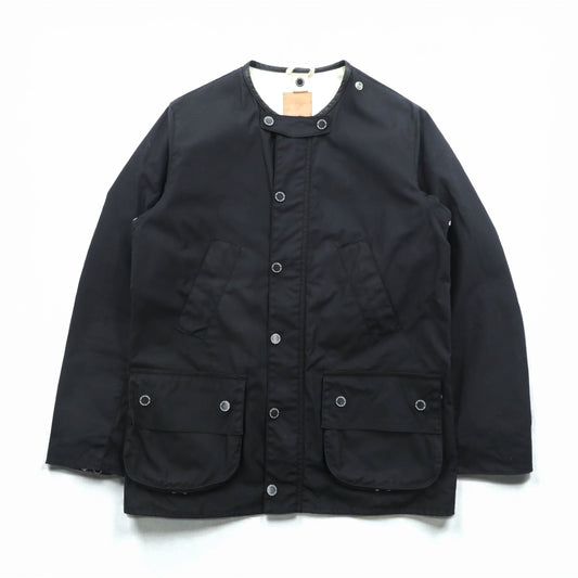 foot the coacher × The British Millerain Co. オイルド ハンティングジャケット ノーカラー ブルゾン L ブラック ダブルジップ 防水 RESISTANT SINGLE JACKET 日本製