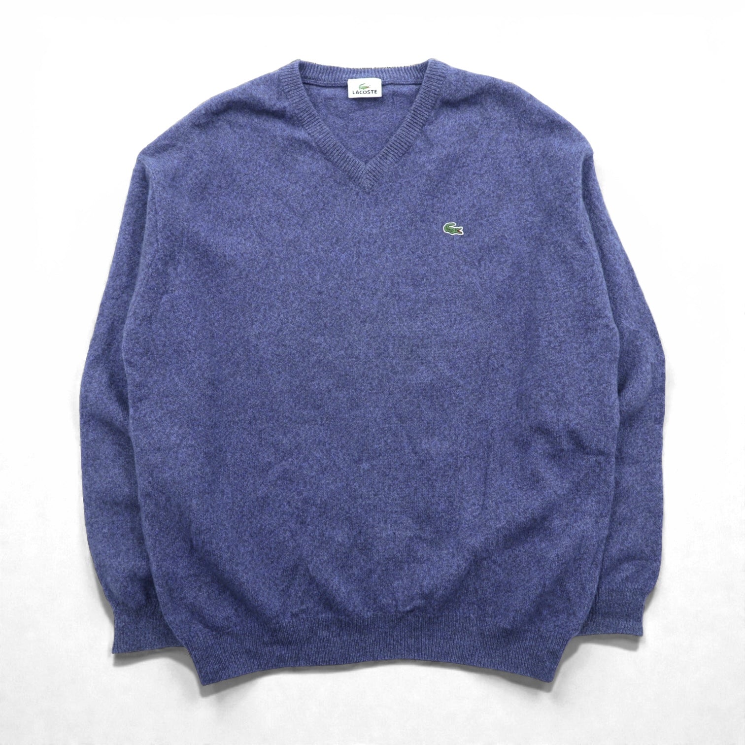 LACOSTE 90年代 Vネック ニット セーター XL ネイビー ウール ワンポイントロゴ