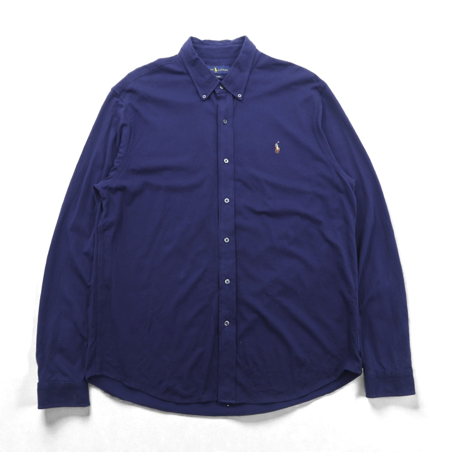 Ralph Lauren ニットオックスフォード ボタンダウン シャツ XL ネイビー KNIT OXFORD スモールポニー刺繍