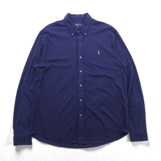 Ralph Lauren ニットオックスフォード ボタンダウン シャツ XL ネイビー KNIT OXFORD スモールポニー刺繍