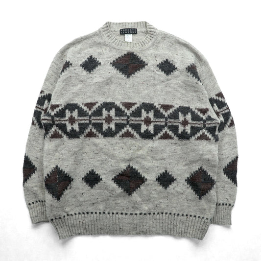 BARNEYS NEW YORK イタリア製 アーガイル柄 ニット セーター L ベージュ アクリル アルパカ混