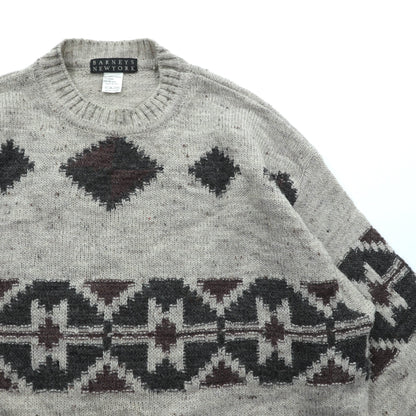 BARNEYS NEW YORK イタリア製 アーガイル柄 ニット セーター L ベージュ アクリル アルパカ混
