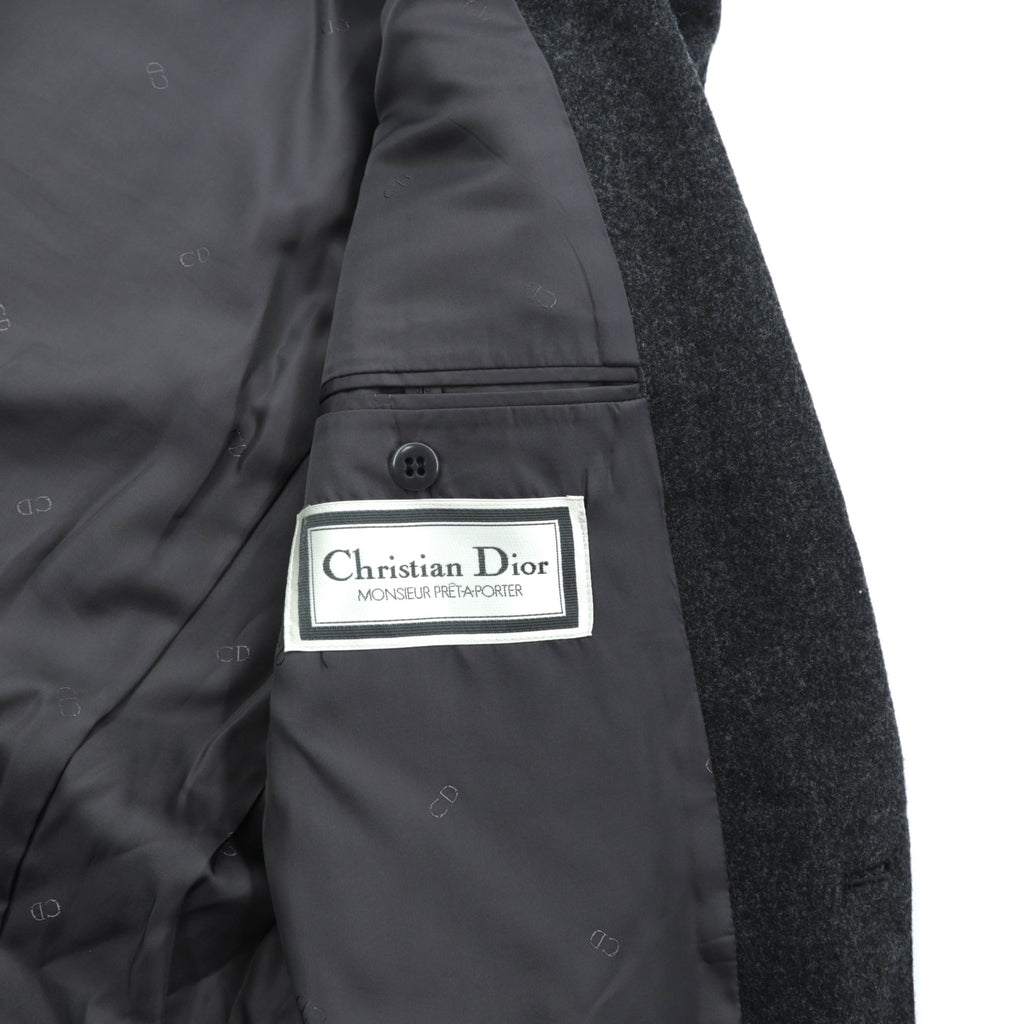 Christian Dior 80s Made in Japan Vintage Leather 2B Tailored Jacket, Leather, XL, Gray Wool, Metal Buttons