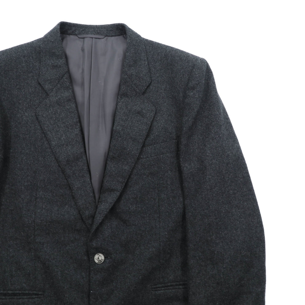 Christian Dior 80s Made in Japan Vintage Leather 2B Tailored Jacket, Leather, XL, Gray Wool, Metal Buttons