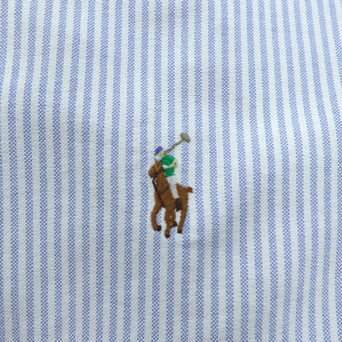 Ralph Lauren Oxford Button Down Shirt, Medium, Blue Stripe, Small Pony Embroidery