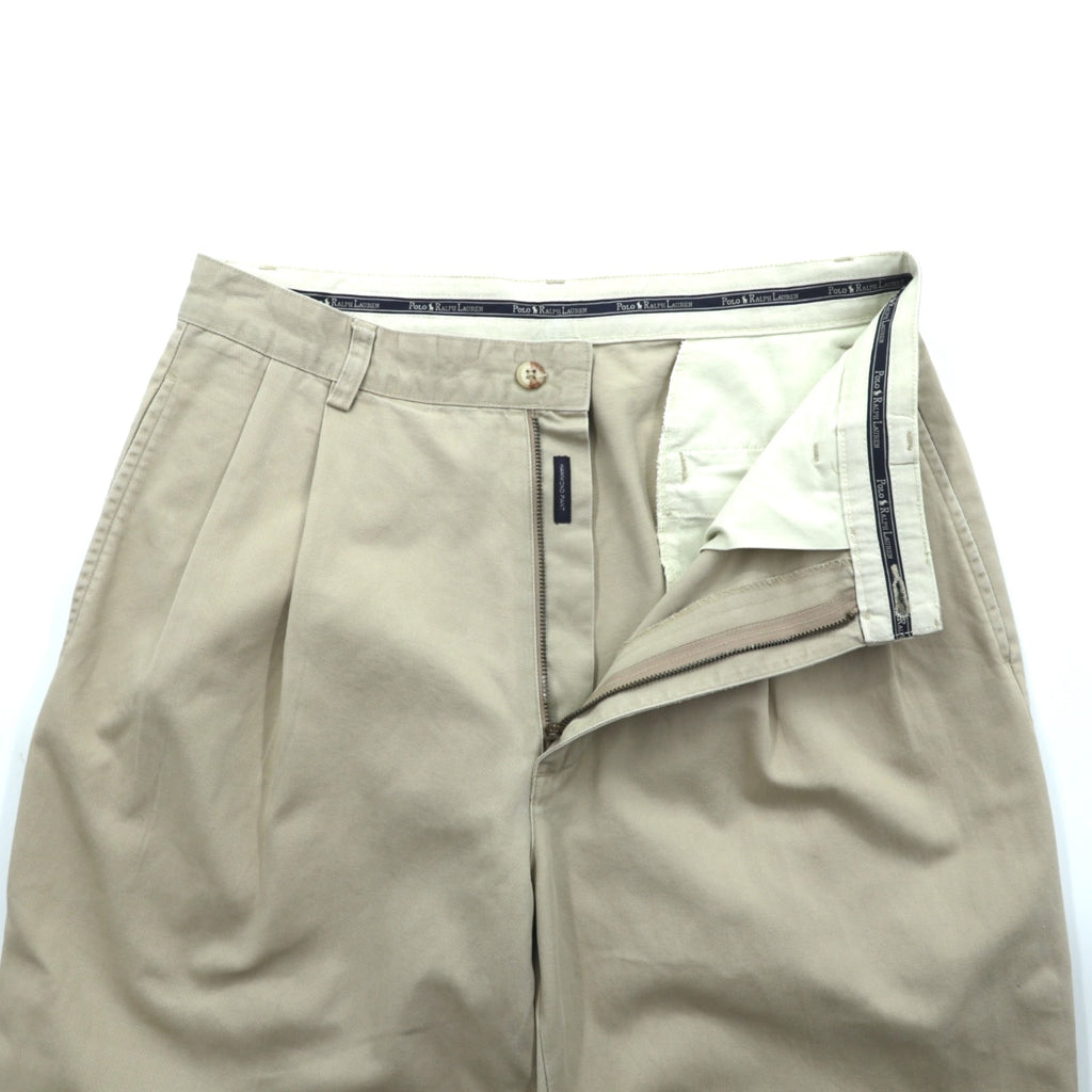 Polo Ralph Lauren 90年代 2タック ワイド チノパンツ スラックス M ベージュ ダブルカフス ポロチノ