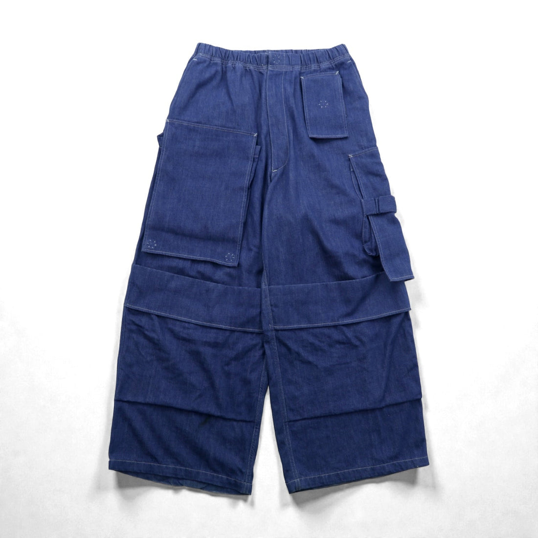 Sasquatchfabrix. Made in Japan Utility Full Flap Denim Pants, Wide Cargo Size M, Indigo, 24SS-PA9-003