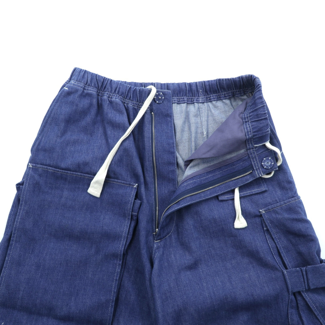 Sasquatchfabrix. Made in Japan Utility Full Flap Denim Pants, Wide Cargo Size M, Indigo, 24SS-PA9-003