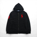 Polo Ralph Lauren Big Pony Embroidery Zip Hoodie, Large, Black, Fleece-Lined, Custom Fit, Cotton