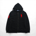 Polo Ralph Lauren Big Pony Embroidery Zip Hoodie, Large, Black, Fleece-Lined, Custom Fit, Cotton