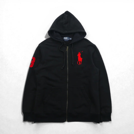 Polo Ralph Lauren ビッグポニー 刺繍 ジップパーカー L ブラック 裏起毛 CUSTOM FIT コットン