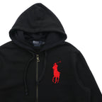 Polo Ralph Lauren Big Pony Embroidery Zip Hoodie, Large, Black, Fleece-Lined, Custom Fit, Cotton
