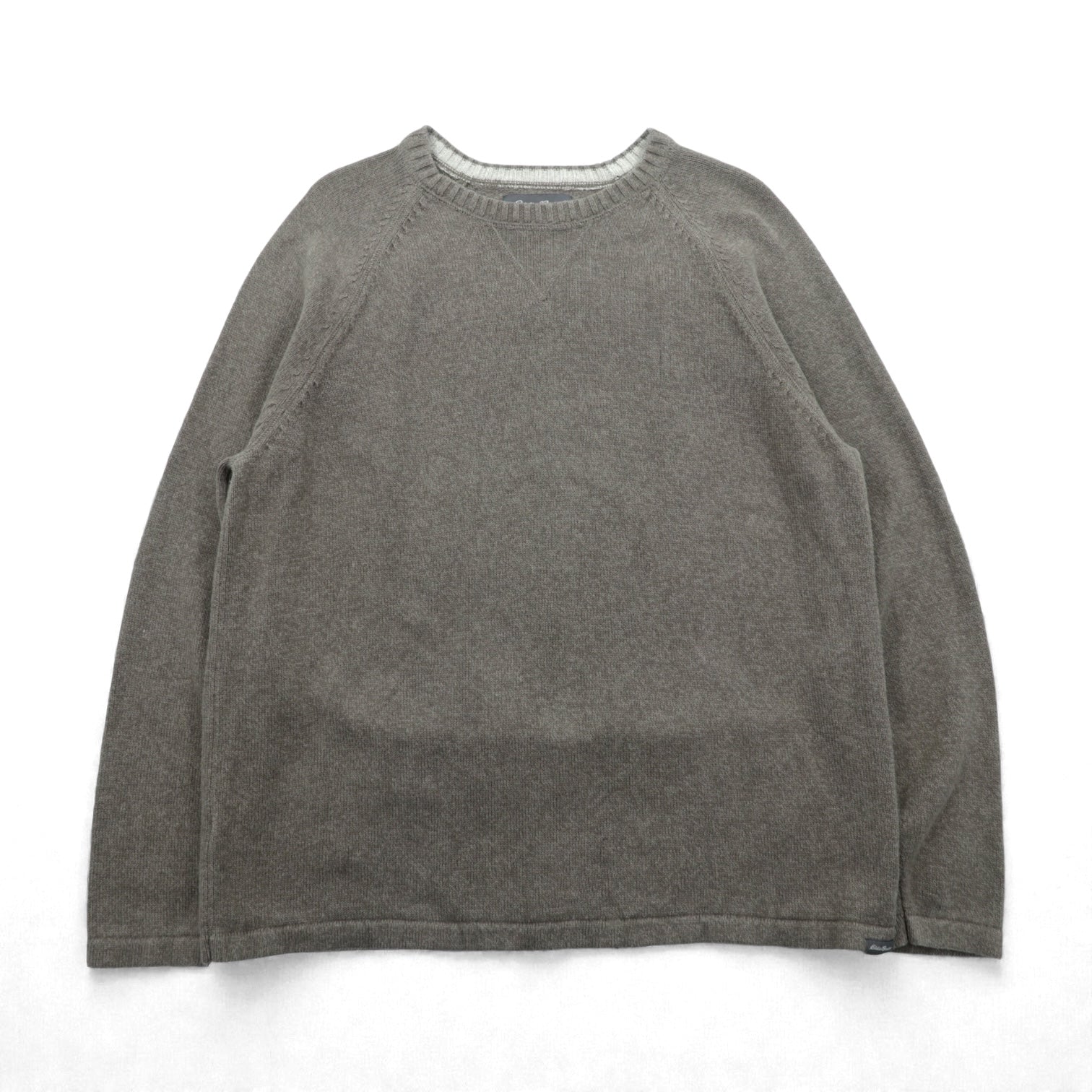 Eddie Bauer 前V クルーネック コットン ニット セーター XL ベージュ ラグランスリーブ