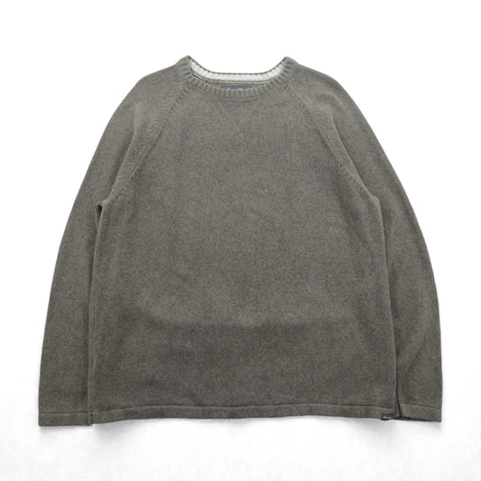 Eddie Bauer 前V クルーネック コットン ニット セーター XL ベージュ ラグランスリーブ