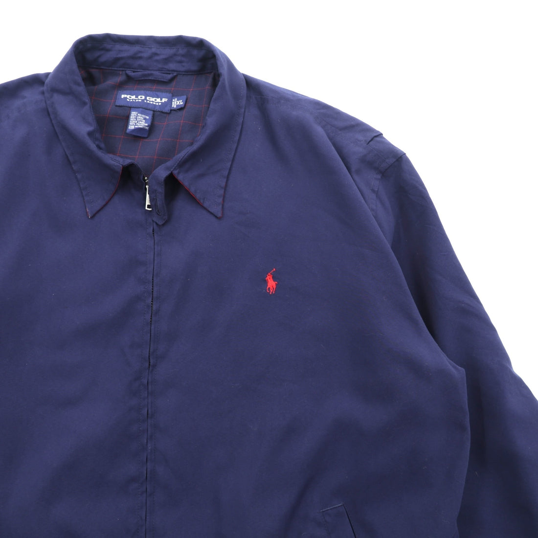POLO GOLF RALPH LAUREN 90年代 ピーチスキン スウィングトップ ハリントンジャケット XL ネイビー 裏地チェック スモールポニー刺繍 チンストラップ