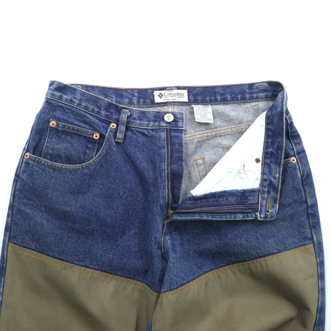 Columbia 90年代 ダブルニー ハンティング デニムパンツ ジーンズ L インディゴ ベージュ