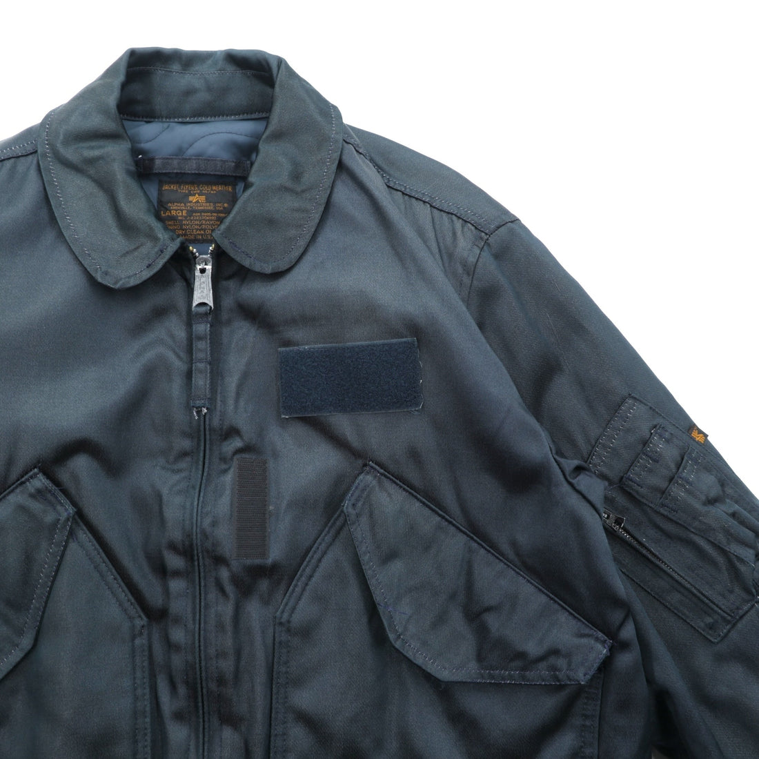 ALPHA INDUSTRIES 90年代 USA製 CWU 45P フライトジャケット L ネイビー 難燃性 短丈 ボロ