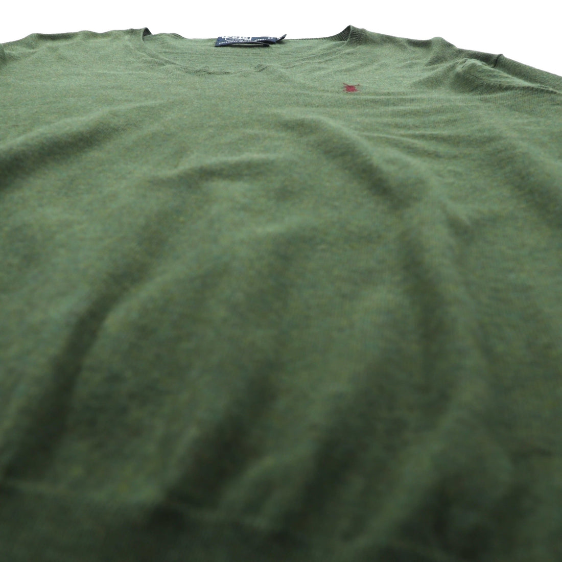 Polo Ralph Lauren 90年代 Vネック ピマコットン ニット セーター L カーキ スモールポニー刺繍