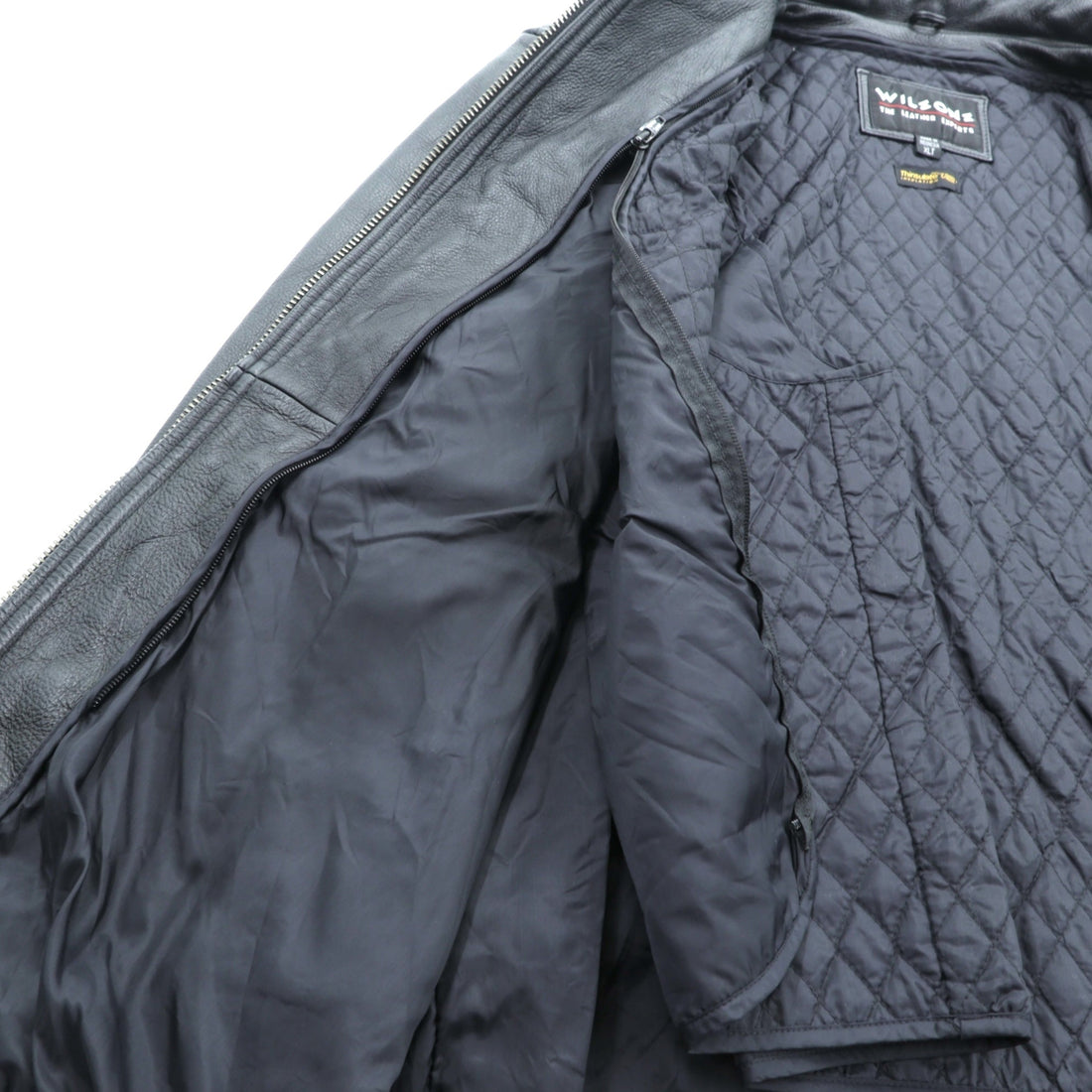 Wilson's 90s Padded Thinsulate Ultra Leather Rider Jacket, XL, Black, with Collar, Quilted Liner, and Detachable Zip-Up Closure