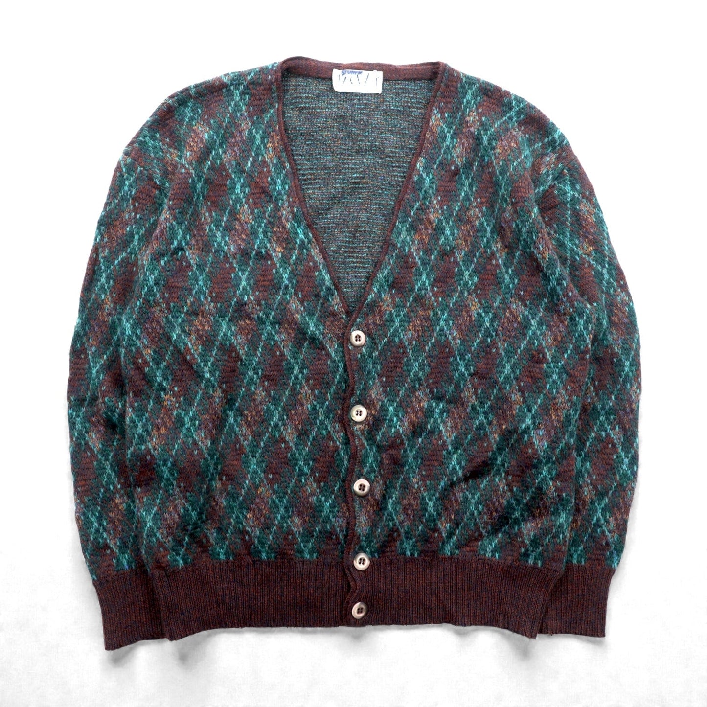 Preppy 80s France Vintage Knit ニット カーディガン L アーガイル柄 80年代 フランス製