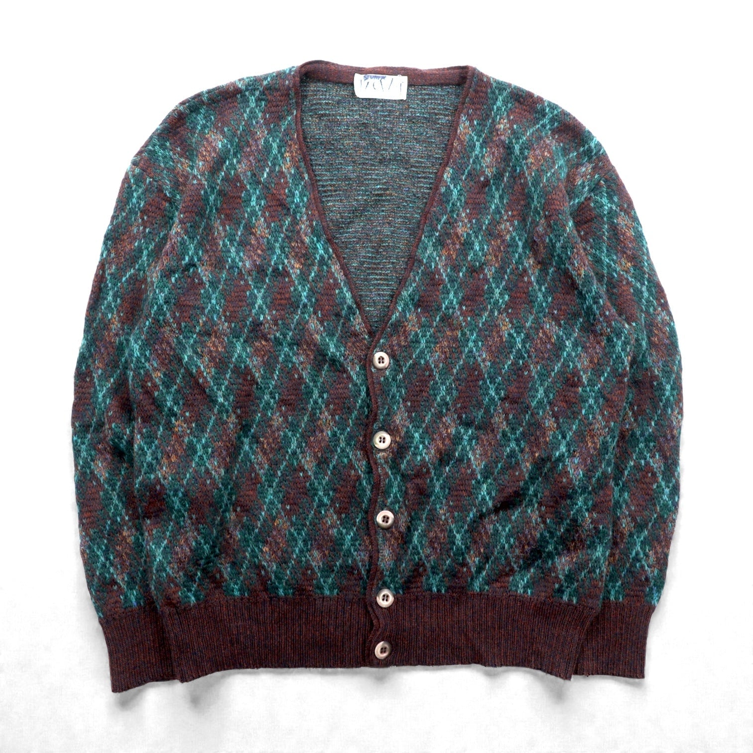 Preppy 80s France Vintage Knit ニット カーディガン L アーガイル柄 80年代 フランス製