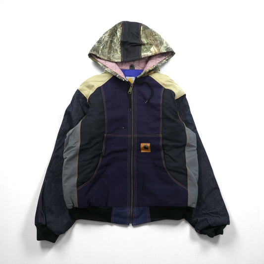 carhartt リメイク 再構築 カラーブロック ダック アクティブジャケット パーカー L マルチカラー クレイジーパターン コットン