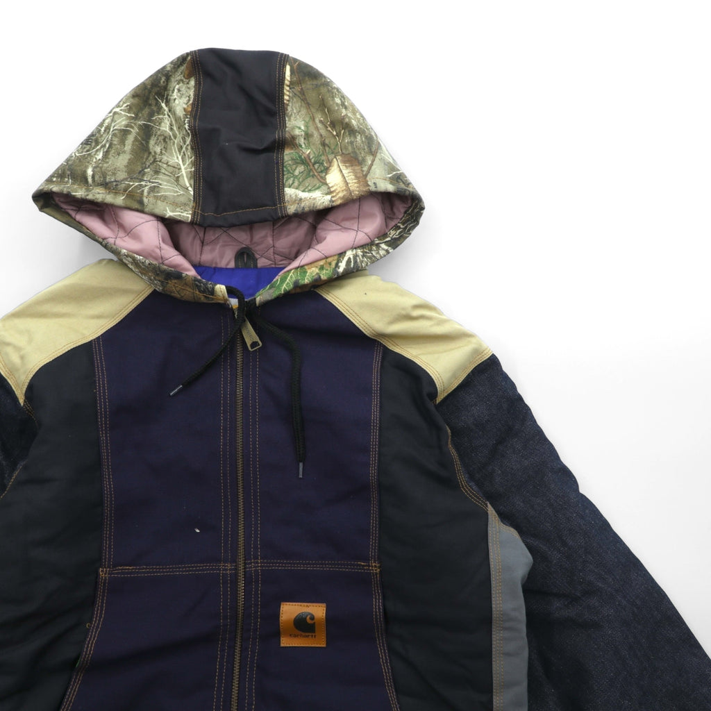 carhartt リメイク 再構築 カラーブロック ダック アクティブジャケット パーカー L マルチカラー クレイジーパターン コットン