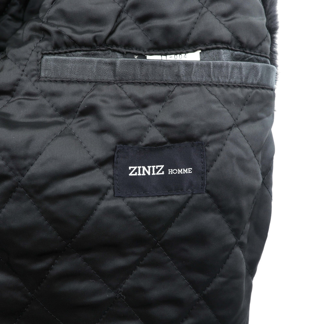 Vintage Black Leather Fur Coat, Double-Breasted, Padded, XL Shawl-Colored Quilted Liner, Drawcord, ZINIZ HOMME