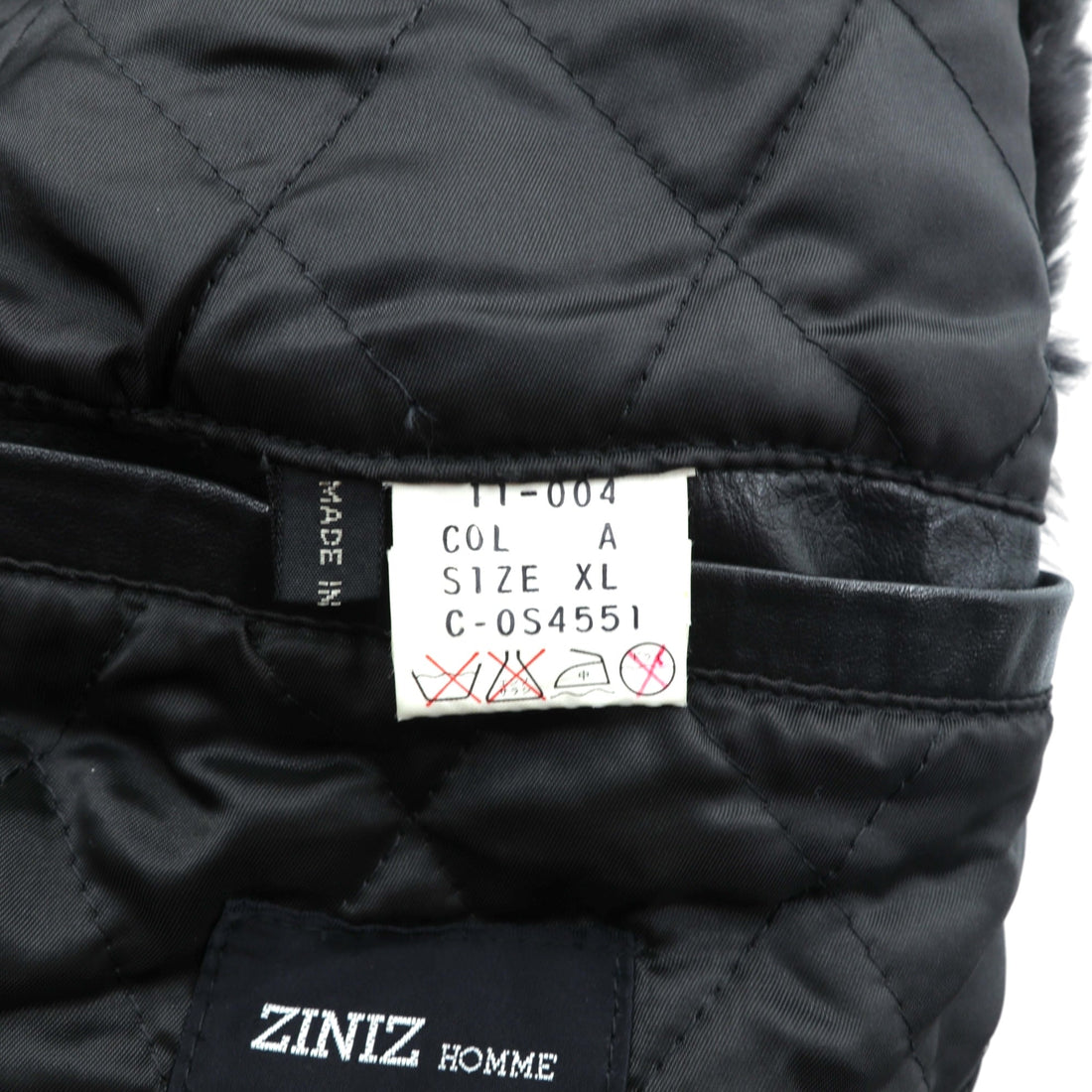 Vintage Black Leather Fur Coat, Double-Breasted, Padded, XL Shawl-Colored Quilted Liner, Drawcord, ZINIZ HOMME