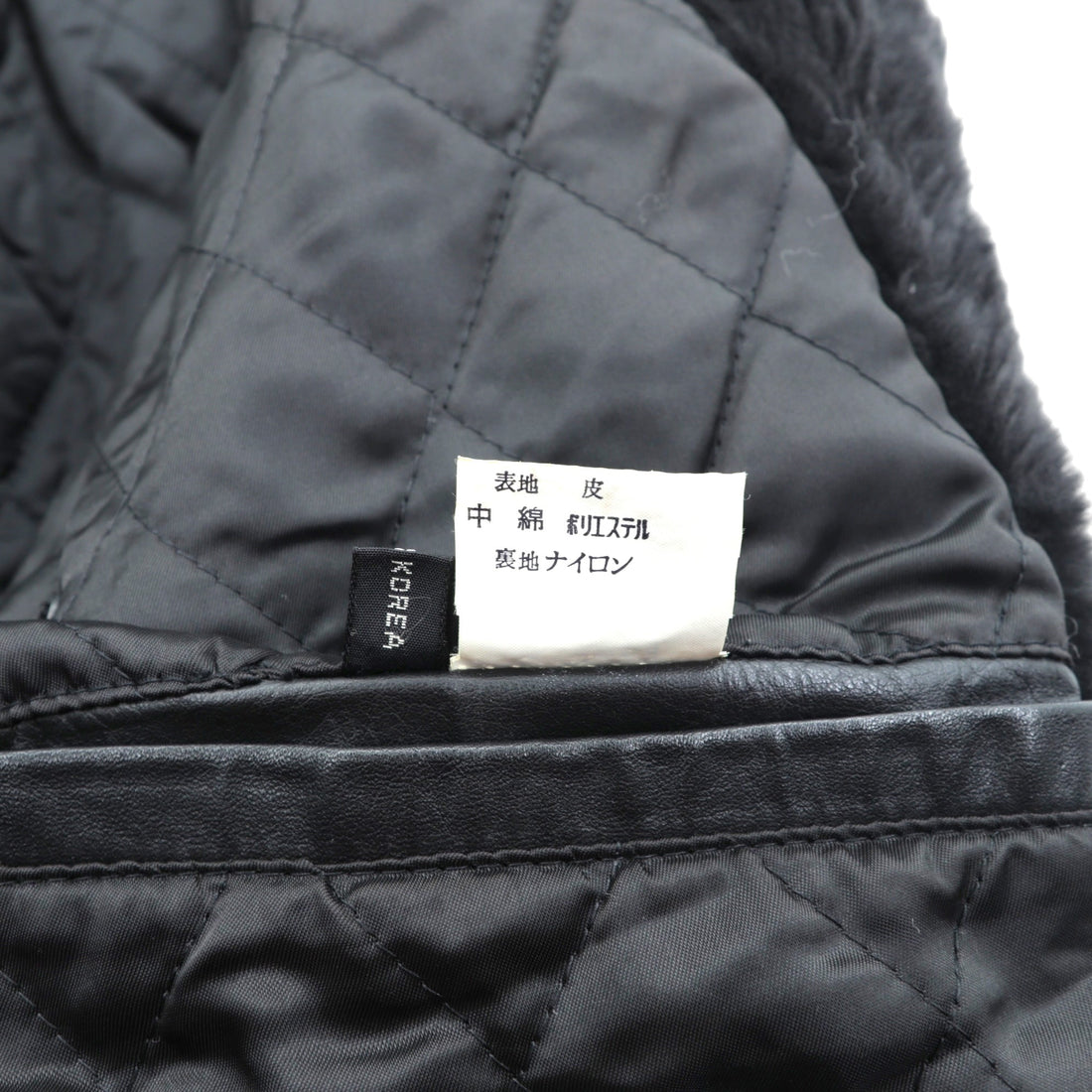 Vintage Black Leather Fur Coat, Double-Breasted, Padded, XL Shawl-Colored Quilted Liner, Drawcord, ZINIZ HOMME