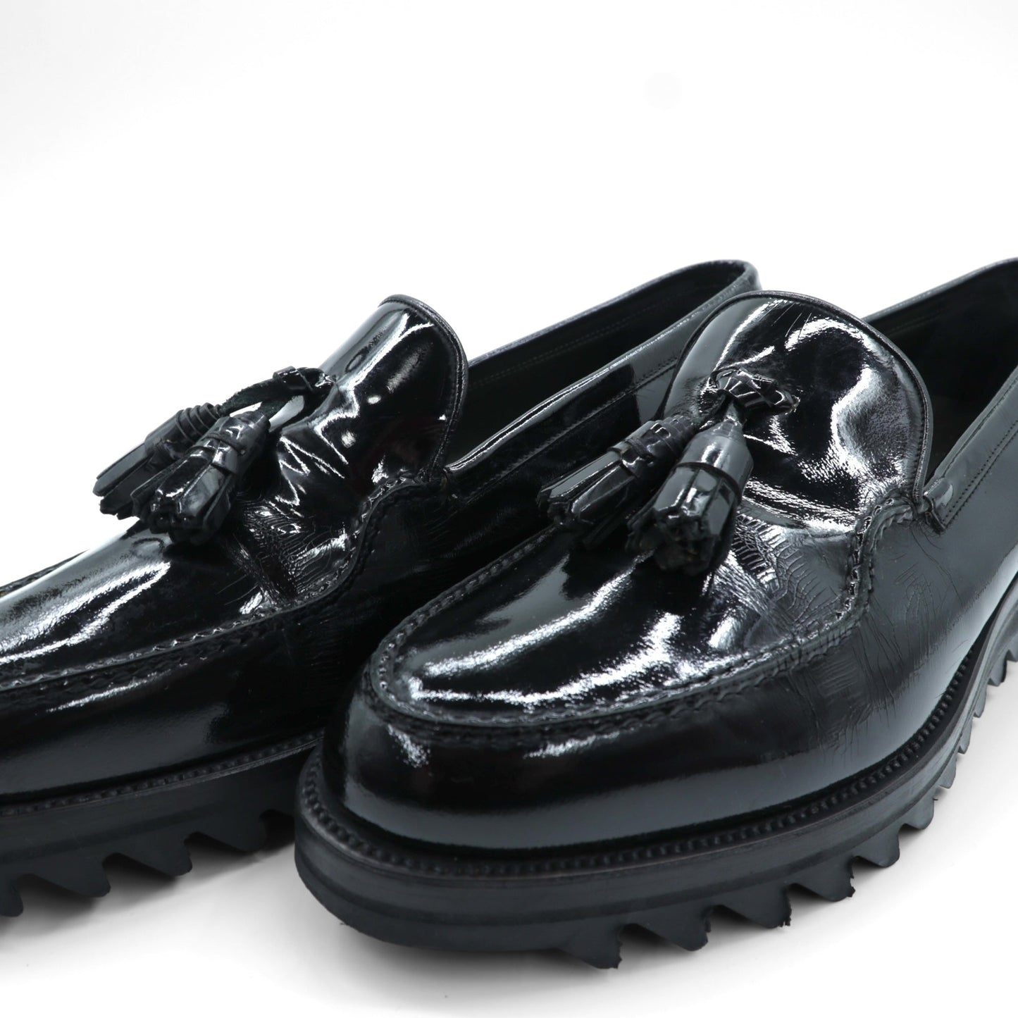 F.LLI.Giacometti タッセル エナメル ローファー スリッポン シャークソール 28cm ブラック パテントレザー vibramソール PIETROSTRADA イタリア製