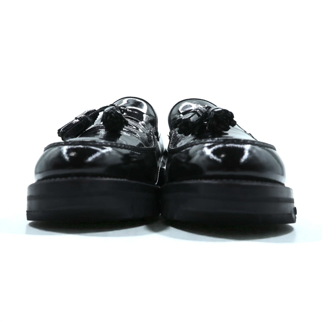 F.LLI.Giacometti Tassel Patent Leather Slip-On Loafers with Shark Sole, Size 28cm, Black Leather, Vibram PIETROSTRADA, Made in Italy