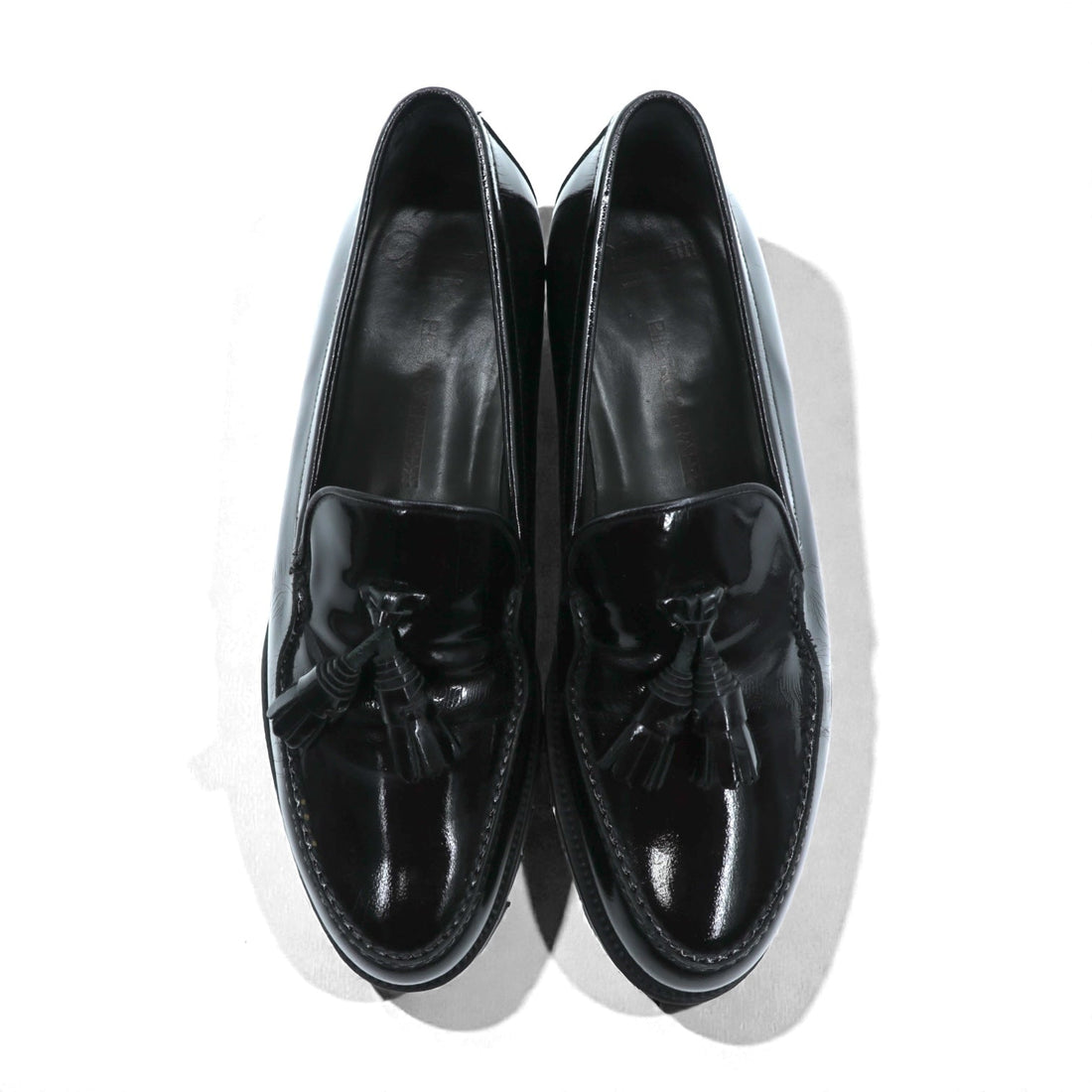 F.LLI.Giacometti Tassel Patent Leather Slip-On Loafers with Shark Sole, Size 28cm, Black Leather, Vibram PIETROSTRADA, Made in Italy
