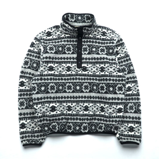 L.L.Bean 90年代 ハーフスナップT プルオーバー フリースジャケット S グレー フェアアイル 総柄 スタンドカラー