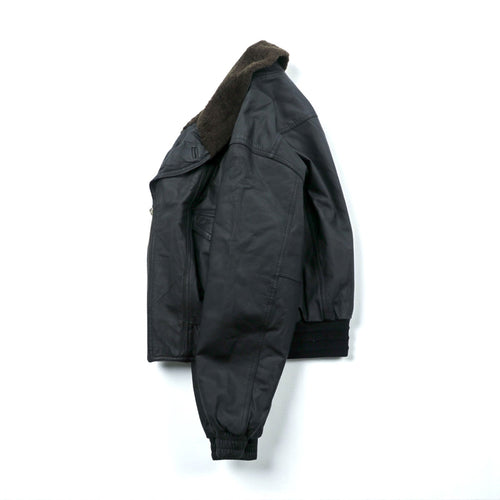 90s Vintage G-1 Leather Bomber Jacket 中綿 フライトジャケット L ブラック レザー 牛革 ボア襟