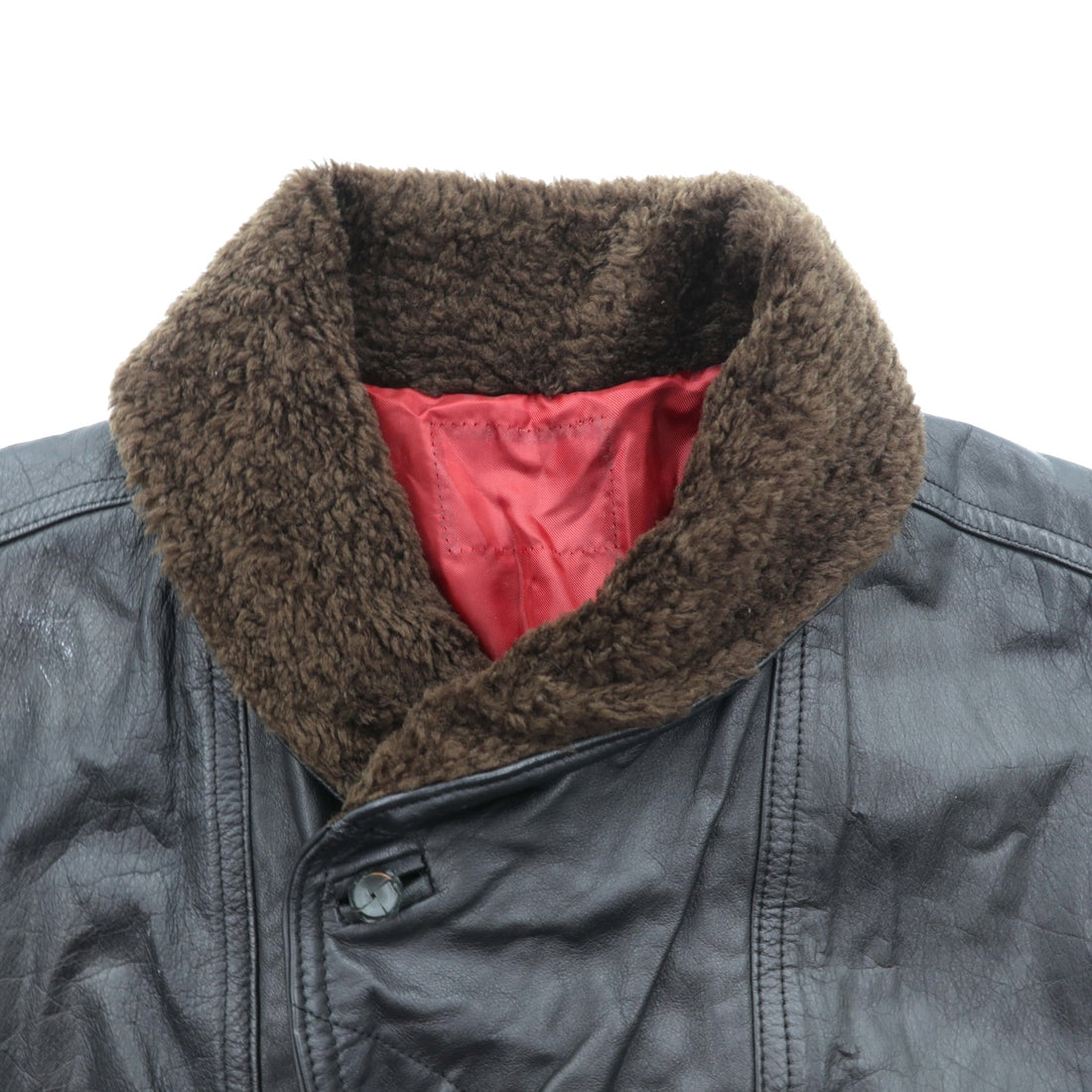 90s Vintage G-1 Leather Bomber Jacket Padded Flight L Black Cowhide Boa Collar