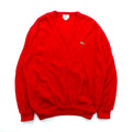 LACOSTE 80年代 USA製 Vネック ニット セーター XL レッド ワンポイントロゴ