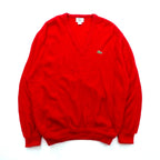 LACOSTE 80年代 USA製 Vネック ニット セーター XL レッド ワンポイントロゴ