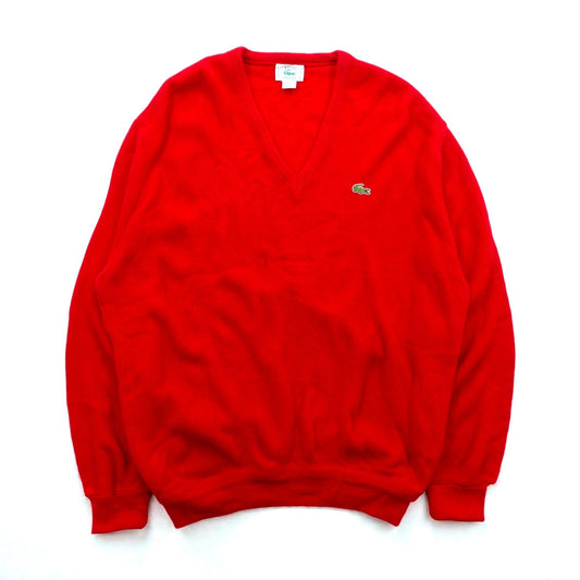 LACOSTE 80年代 USA製 Vネック ニット セーター XL レッド ワンポイントロゴ