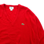 LACOSTE 80年代 USA製 Vネック ニット セーター XL レッド ワンポイントロゴ