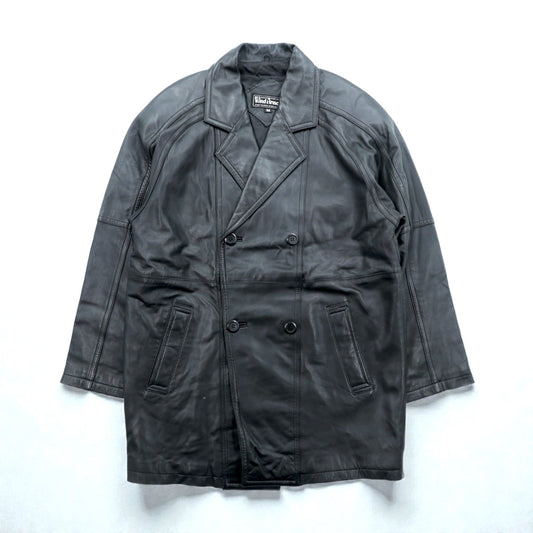 WInd Armor ダブルブレスト ラムレザーコート チェスターコート L ブラック シープレザー 羊革