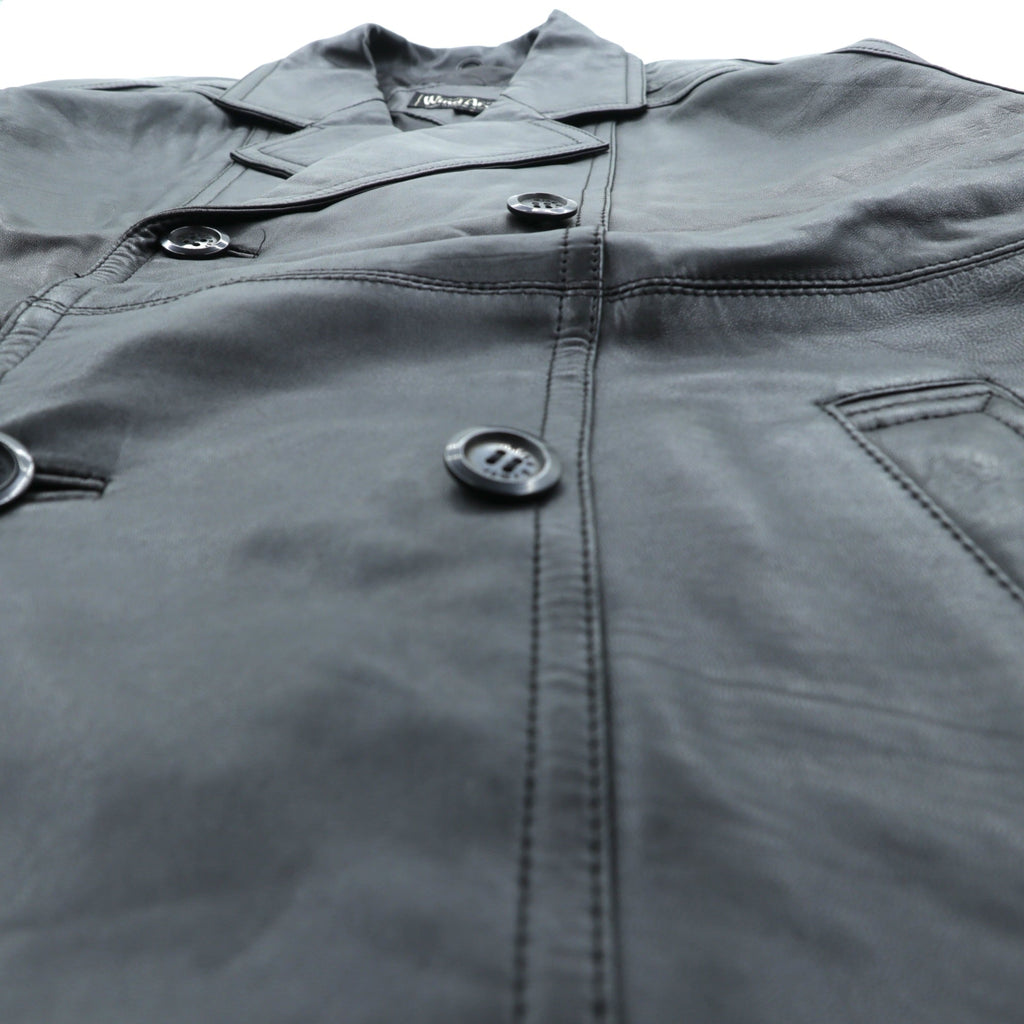 WInd Armor ダブルブレスト ラムレザーコート チェスターコート L ブラック シープレザー 羊革