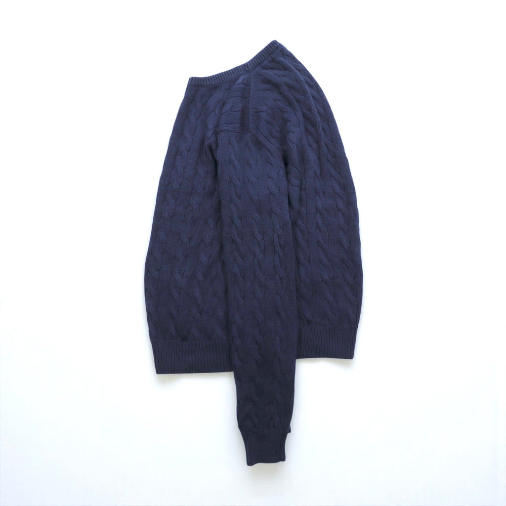 J.CREW フィッシャーマン アラン ニット セーター M ネイビー コットン ケーブル編み
