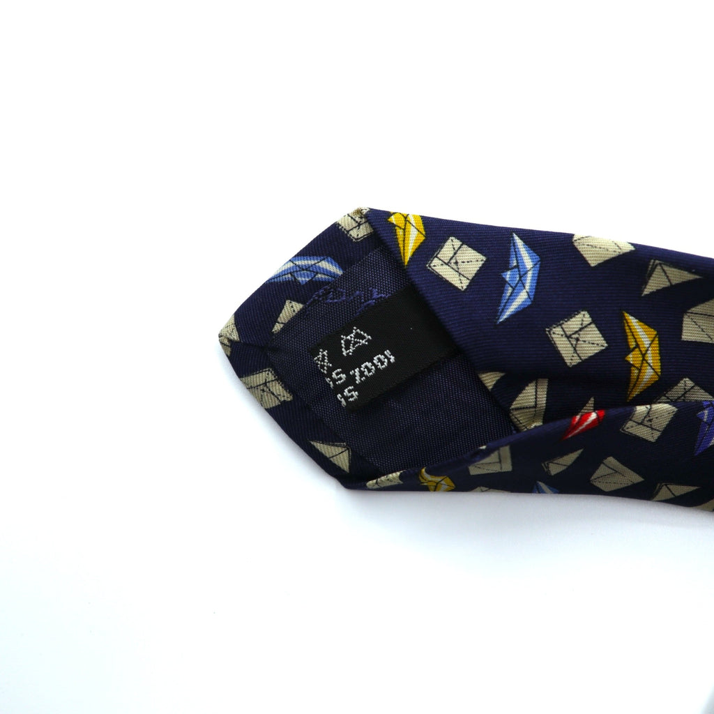 Salvatore Ferragamo イタリア製 ネクタイ ネイビー シルク 総柄 小紋 ジオメトリック 折り紙